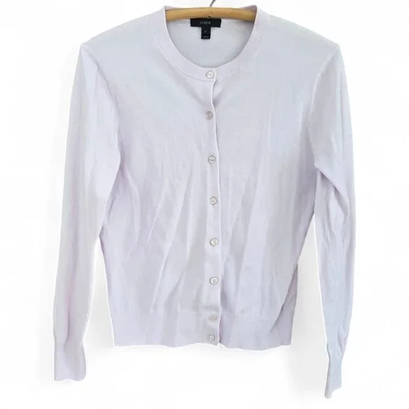 J. Crew Womens Light Purple Button-Up Cardigan Sweater Size M Cotton Crew Neck - Picture 2 of 9